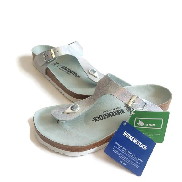 Birkenstock Womens Sz 7 Gizeh Vegan Sandals EU 38 Iridescent Matcha Regular Fit - Picture 5 of 11